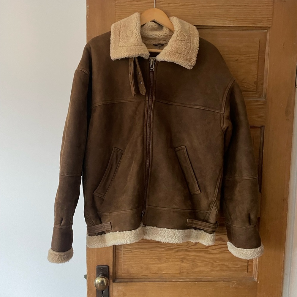 Vintage suede and shearling aviator coat